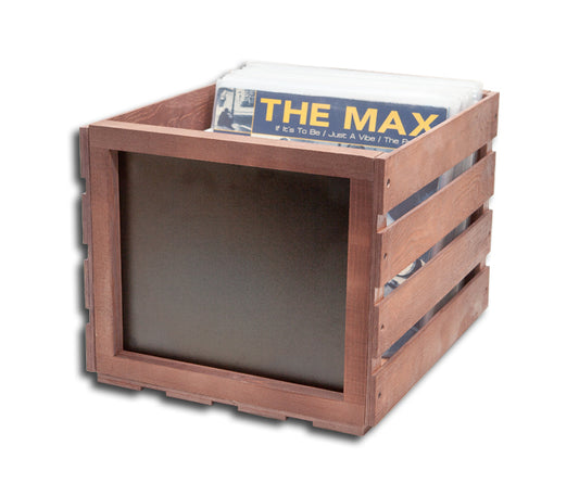 HOLZKORB MIT TAFEL FÜR LP 33 REVS 12 ZOLL VINYL (WALNUSSFARBE)