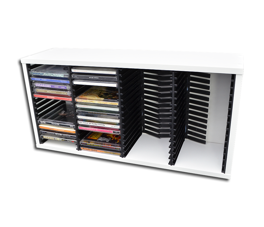 WHITE WOODEN BOX TO CONTAIN 60 CDS WITH JEWEL CASE