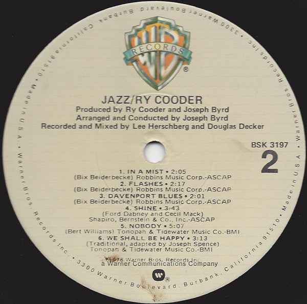 Ry Cooder – Jazz - Vinyl Lp