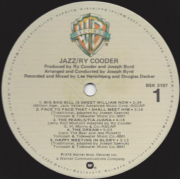 Ry Cooder – Jazz - Vinyl Lp
