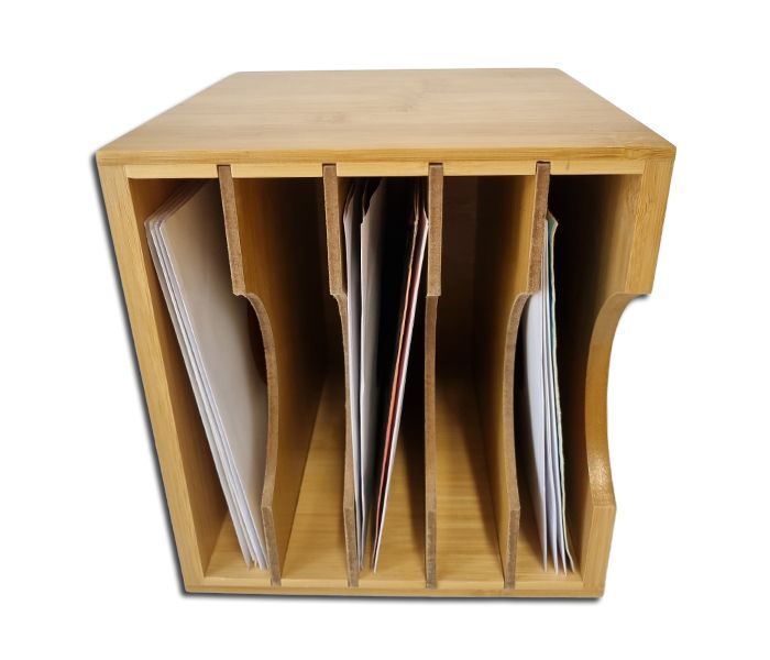 CAJA DE MADERA PARA 70 DISCOS DE VINILO DE 45 RPM DE 7 PULGADAS (BAMBÚ NATURAL)