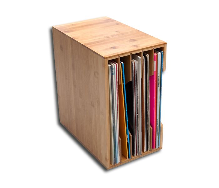 CAJA DE MADERA PARA 40 DISCOS DE VINILO 33 RPM 12 PULGADAS (BAMBÚ NATURAL)
