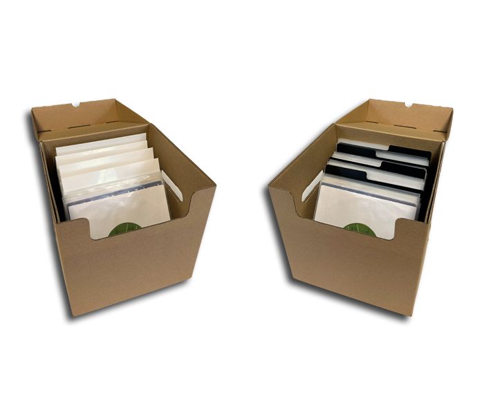 CAJA CONTENEDORA CON TAPA FIJA PARA 100 DISCOS DE VINILO DE 45 RPM 7"