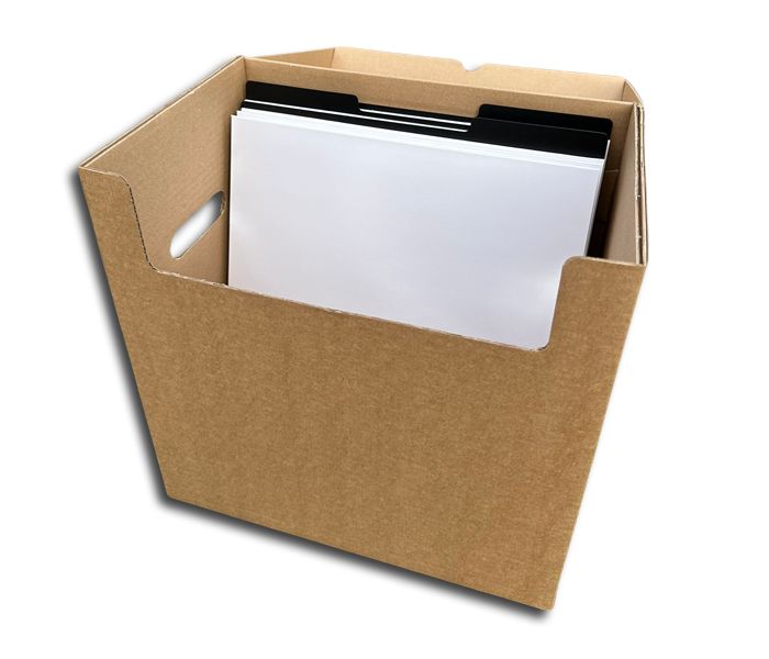 BOX CONTENITORE DI CARTONE CON COPERCHIO FISSO PER 50 DISCHI IN VINILE LP