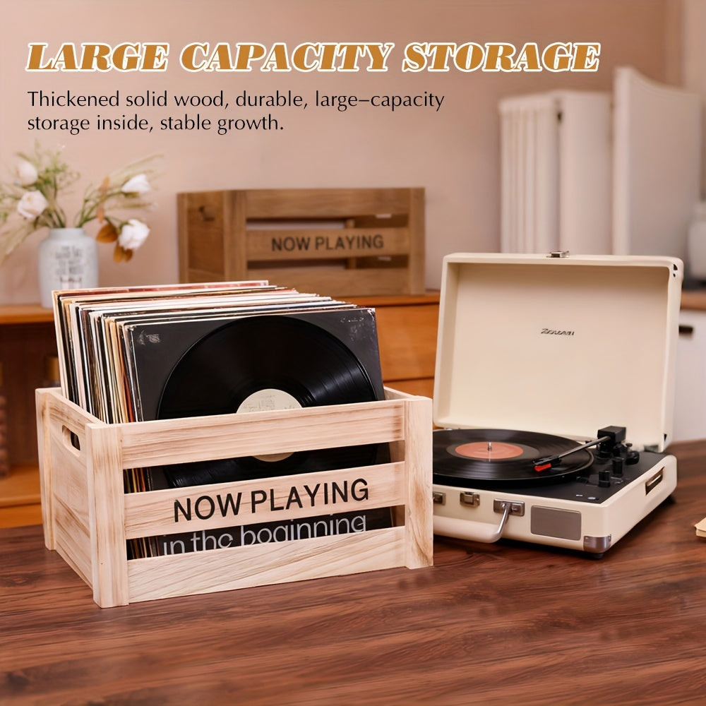 CESTA DI LEGNO PER DISCHI IN VINILE 12 / 7 POLLICI (VENATURE CHIARE)