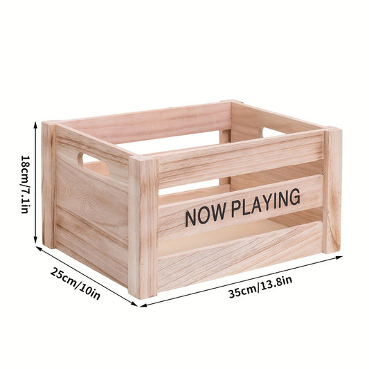 CESTA DE MADERA CON PIZARRA PARA DISCOS 45 REVS 7 PULGADAS VINILO (MADERA NATURAL)