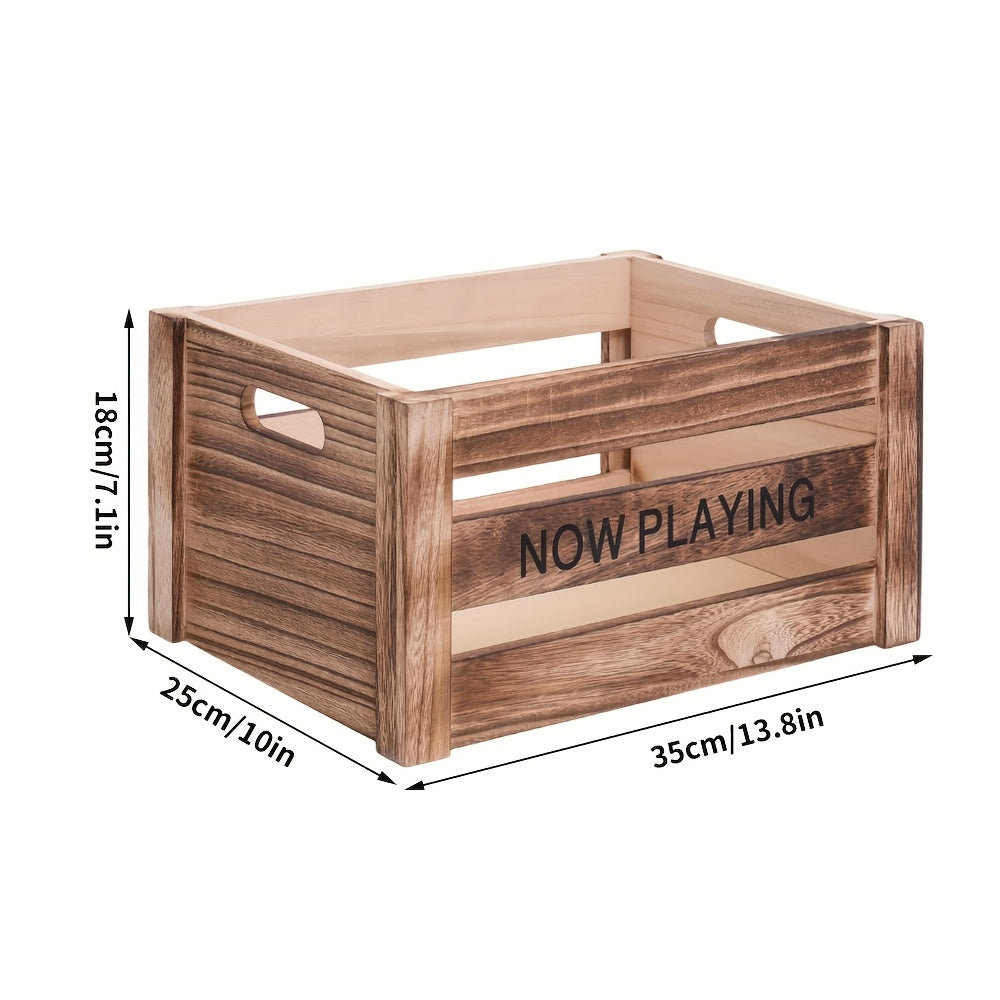 CESTA DI LEGNO PER DISCHI IN VINILE 12 / 7 POLLICI (VENATURE SCURE)