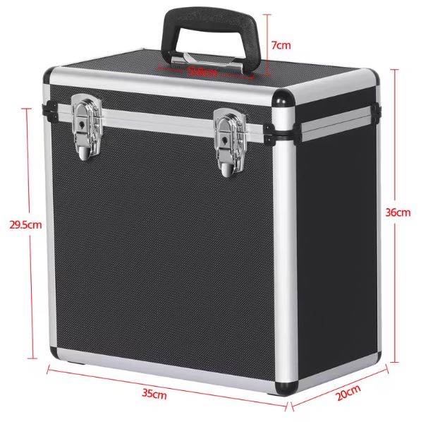 FLIGHT CASE ESTUCHE DE ALUMINIO NEGRO PARA 50 DISCOS DE  LP 33 REVS VINILO 12 PULGADAS