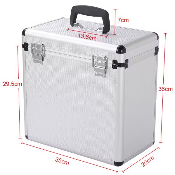 FLIGHT CASE SILVER ALUMINIO ESTUCHE PARA 50 DISCOS DE  LP 33 RPM VINILO 12 PULGADAS