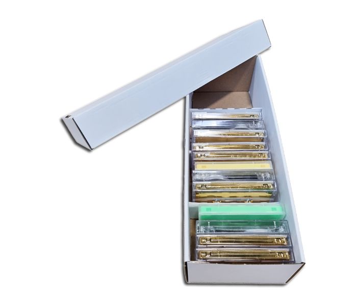CAJA DE CARTÓN CON TAPA PARA 20 CINTAS DE MÚSICA